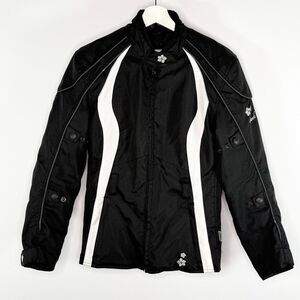 Frank Thomas Lady Rider Padded Motorcycle Canvas Jacket Full Zip Belt Loops Blac